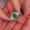 5.5 Carat Oval Cut Emerald & Diamond 18K White Gold Filigree Crossover Ring