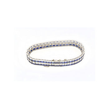 5.50 Carat Vintage Art Deco Platinum Bracelet With Diamonds and Princess-Cut Blue Sapphires – Assay Jewelers