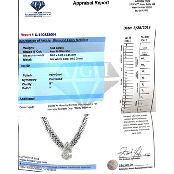 5.62 Carat Pear Diamond Solitaire Drop Pendant Necklace 18K White Gold – Assay Jewelers