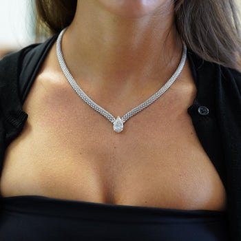 5.62 Carat Pear Diamond Solitaire Drop Pendant Necklace 18K White Gold – Assay Jewelers