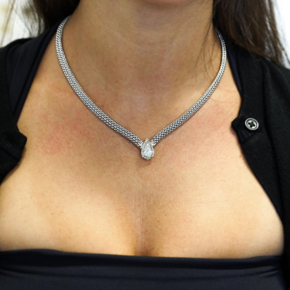 5.62 Carat Pear Diamond Solitaire Drop Pendant Necklace 18K White Gold