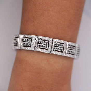5.75 Carat Black & White Diamond in 18K White Gold Greek Key Bracelet – Assay Jewelers