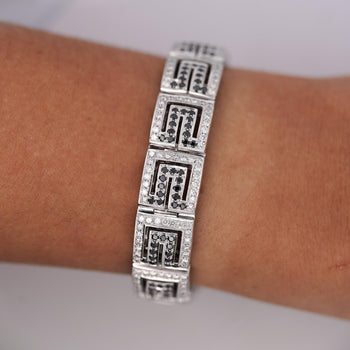 5.75 Carat Black & White Diamond in 18K White Gold Greek Key Bracelet – Assay Jewelers