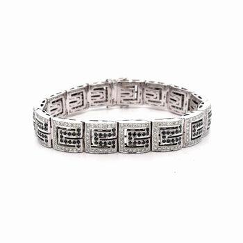 5.75 Carat Black & White Diamond in 18K White Gold Greek Key Bracelet – Assay Jewelers