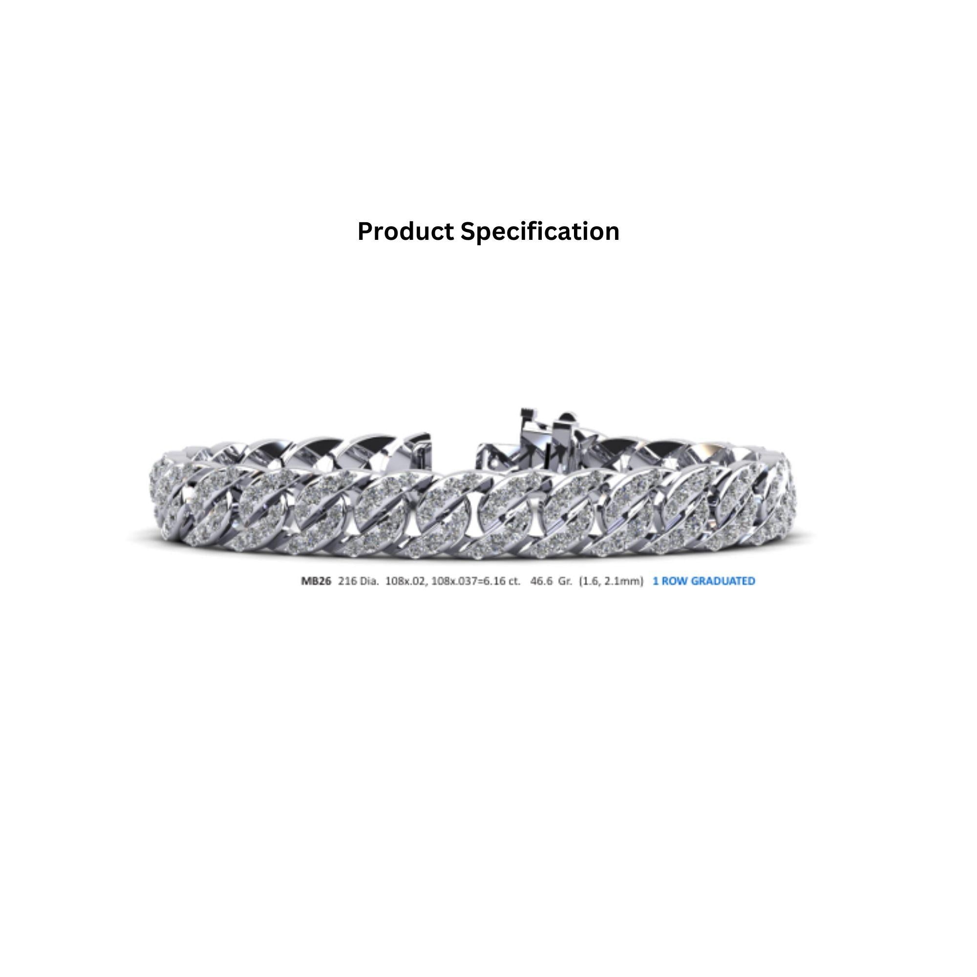 6-8 Carat Overlapping Diamond 14K Gold Cuban Link Bracelet
