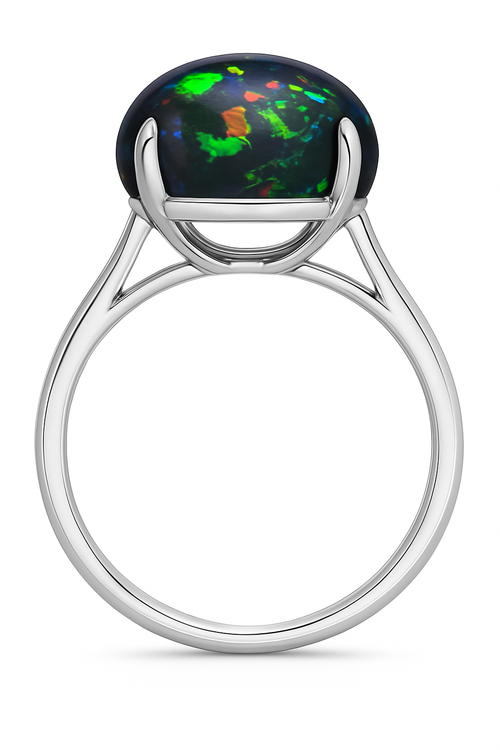 6 Carat Australian Black Opal in a 4-Prong White Gold Mounting