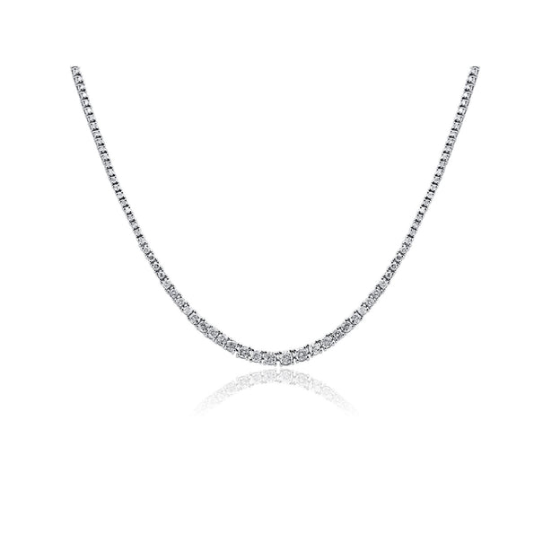 Collier tennis Riviera dégradé en diamants naturels de 6 carats, platine, 17", serti à 4 griffes