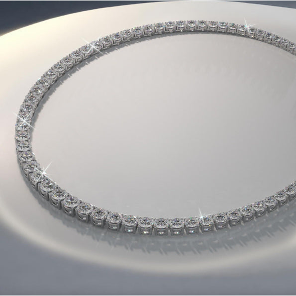 Collier tennis rivière gradué en diamant naturel 6 carats, platine, 17" à 4 griffes