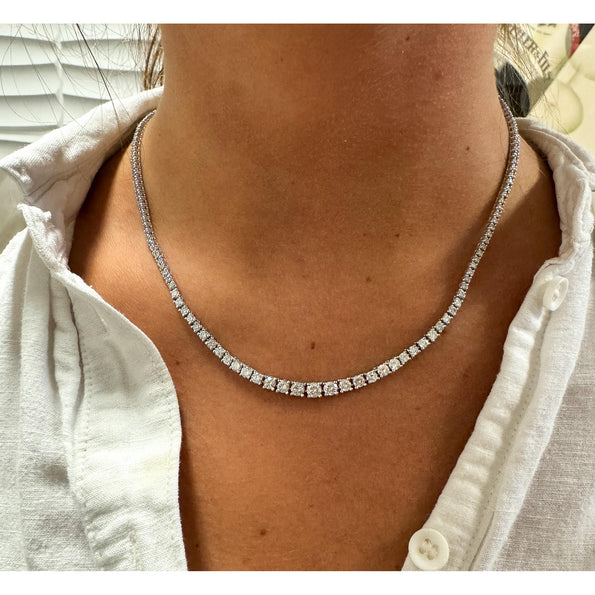 Collier tennis rivière dégradé en diamant naturel 6 carats, platine 17" à 4 griffes