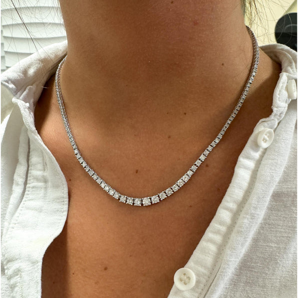 Collier tennis Riviera dégradé en diamant naturel 6 carats, platine, 17", 4 griffes