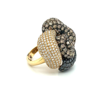 Ring floreale a grappolo con diamanti neri, marroni e bianchi da 6 carati totali in oro giallo 18K – Assay Jewelers