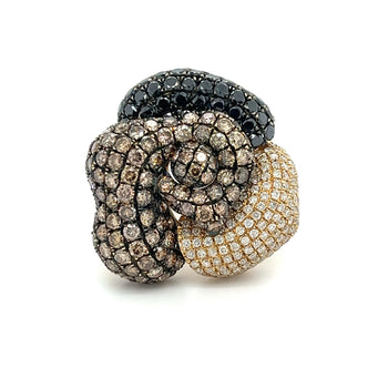 Ring floreale a grappolo con diamanti neri, marroni e bianchi da 6 carati totali in oro giallo 18K – Assay Jewelers