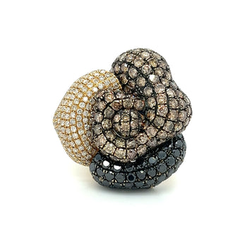 Ring floreale a grappolo con diamanti neri, marroni e bianchi da 6 carati totali in oro giallo 18K – Assay Jewelers