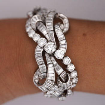 60 Carat Baguette & Round Cut Diamond in Platinum Retro Scroll Design Bracelet – Assay Jewelers