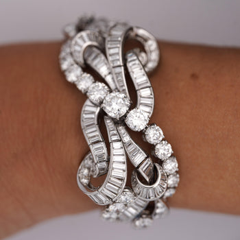 60 Carat Baguette & Round Cut Diamond in Platinum Retro Scroll Design Bracelet – Assay Jewelers