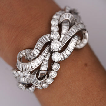60 Carat Baguette & Round Cut Diamond in Platinum Retro Scroll Design Bracelet – Assay Jewelers