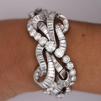60 Carat Baguette & Round Cut Diamond in Platinum Retro Scroll Design Bracelet – Assay Jewelers