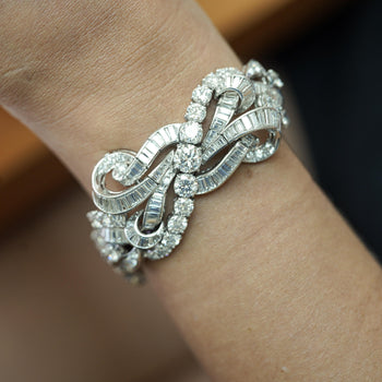 60 Carat Baguette & Round Cut Diamond in Platinum Retro Scroll Design Bracelet – Assay Jewelers