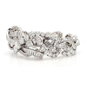 60 Carat Baguette & Round Cut Diamond in Platinum Retro Scroll Design Bracelet – Assay Jewelers