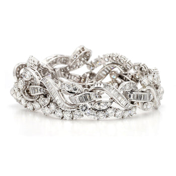 60 Carat Baguette & Round Cut Diamond in Platinum Retro Scroll Design Bracelet – Assay Jewelers