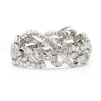 60 Carat Baguette & Round Cut Diamond in Platinum Retro Scroll Design Bracelet – Assay Jewelers