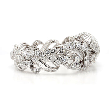 60 Carat Baguette & Round Cut Diamond in Platinum Retro Scroll Design Bracelet – Assay Jewelers