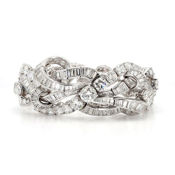 60 Carat Baguette & Round Cut Diamond in Platinum Retro Scroll Design Bracelet – Assay Jewelers