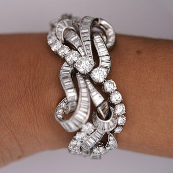 60 Carat Baguette & Round Cut Diamond in Platinum Retro Scroll Design Bracelet – Assay Jewelers