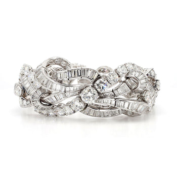 60 Carat Baguette & Round Cut Diamond in Platinum Retro Scroll Design Bracelet – Assay Jewelers