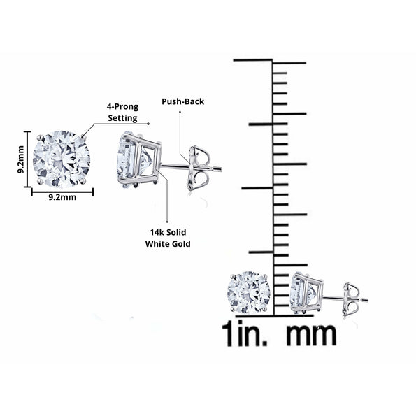 6.00 carat total 3ct each Lab Grown Diamond Stud Earrings in 14k White Gold - 4 Prong