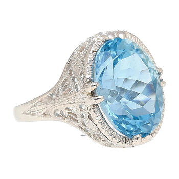 6.22 Carat Oval Aquamarine in Engraved 14K White Gold Edwardian Filigree Ring – Assay Jewelers