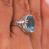 6.22 Carat Oval Aquamarine in Engraved 14K White Gold Edwardian Filigree Ring