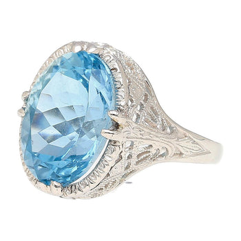 6.22 Carat Oval Aquamarine in Engraved 14K White Gold Edwardian Filigree Ring – Assay Jewelers