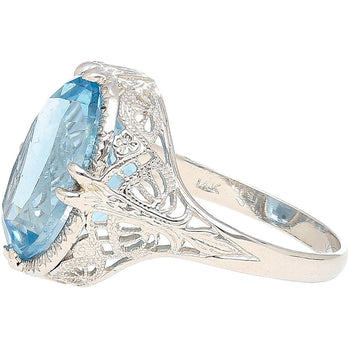 6.22 Carat Oval Aquamarine in Engraved 14K White Gold Edwardian Filigree Ring – Assay Jewelers