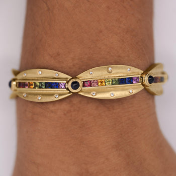 6.25 Carat Rainbow Sapphire & Diamond 18K Gold Matte Link Bracelet – Assay Jewelers