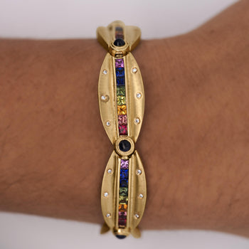 6.25 Carat Rainbow Sapphire & Diamond 18K Gold Matte Link Bracelet – Assay Jewelers