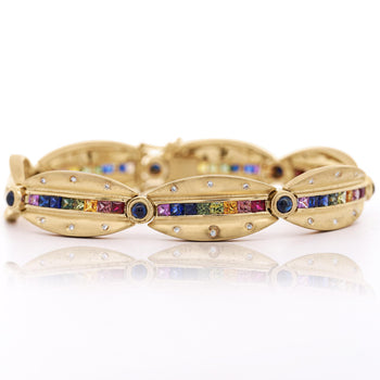 6.25 Carat Rainbow Sapphire & Diamond 18K Gold Matte Link Bracelet – Assay Jewelers
