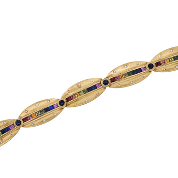 6.25 Carat Rainbow Sapphire & Diamond 18K Gold Matte Link Bracelet – Assay Jewelers