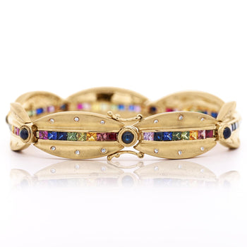 6.25 Carat Rainbow Sapphire & Diamond 18K Gold Matte Link Bracelet – Assay Jewelers