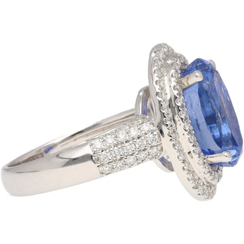 6.34 Carat No Heat Oval Cut Blue Sapphire and Diamond Halo 18K Ring GRS Certified – Assay Jewelers