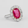 6.45 Carat No-Heat Burma Ruby Oval Cut & Round Diamond Halo Ring