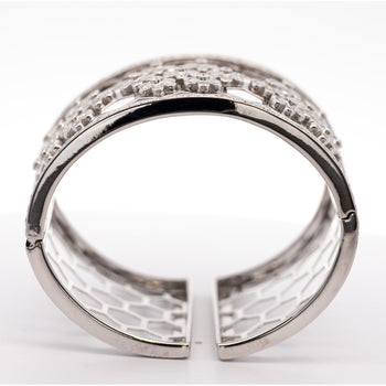 6.5 CTTW Round Cut Diamond Honeycomb Motif 18k White Gold Bangle Bracelet – Assay Jewelers