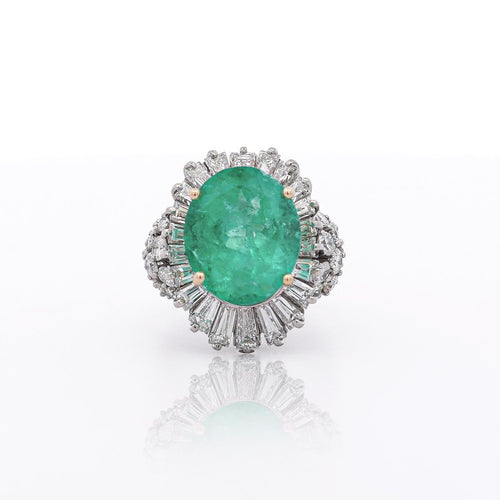 6.8 Carat Oval Cut Colombian Emerald and Diamond Platinum Ring
