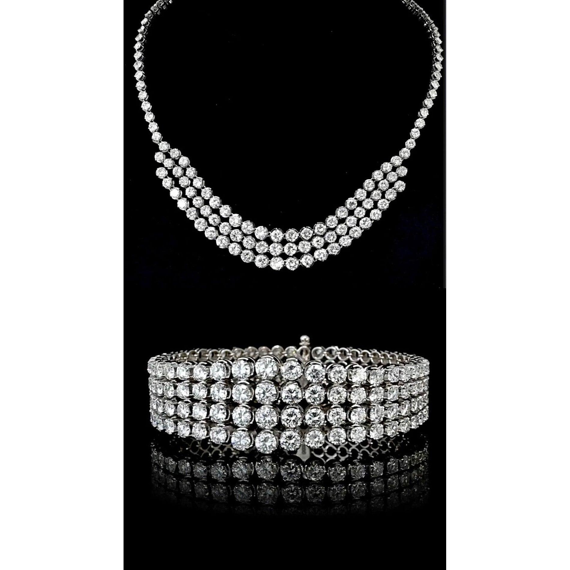 75ct Round Diamond Platinum Tennis Necklace & Bracelet Set