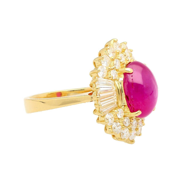 7.23 Carat No Heat Burma Star Ruby & Baguette Diamond Ballerina Ring in 18K Gold