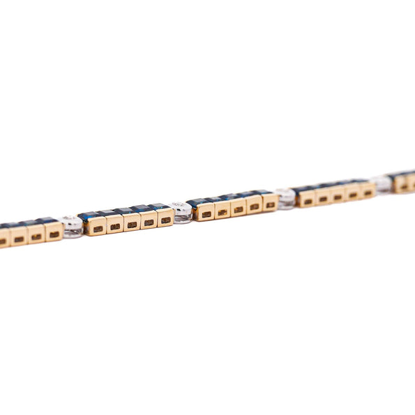 7.38 Carat Sapphire & Diamond Square & Round Link 18K Channel Tennis Bracelet