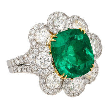 7.60カラット コロンビア産エメラルド GRS認定 Cushionカット ダイヤモンド Ring – Assay Jewelers