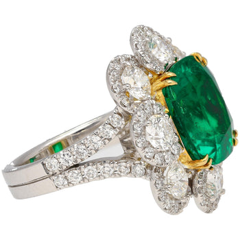 7.60カラット コロンビア産エメラルド GRS認定 Cushionカット ダイヤモンド Ring – Assay Jewelers