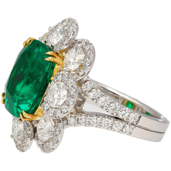 7.60カラット コロンビア産エメラルド、GRS認定 Cushionカット ダイヤモンド Ring – Assay Jewelers