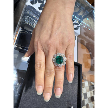 7.60カラットのコロンビア産エメラルド、GRS認定CushionカットダイヤモンドRing – Assay Jewelers